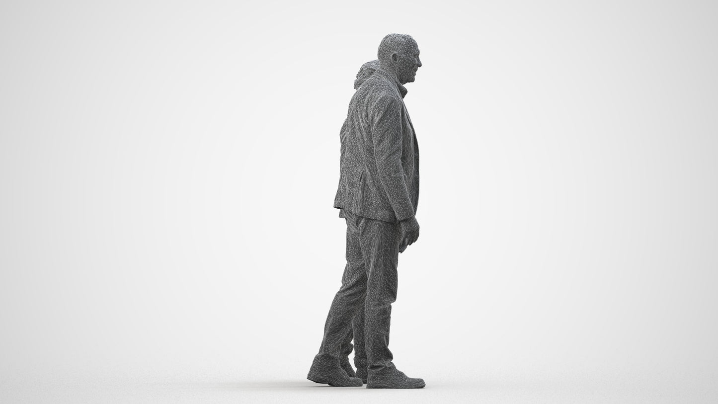 3D people model senior woman casual couple, scanned human for 3ds Max rendering, wireframe side view
