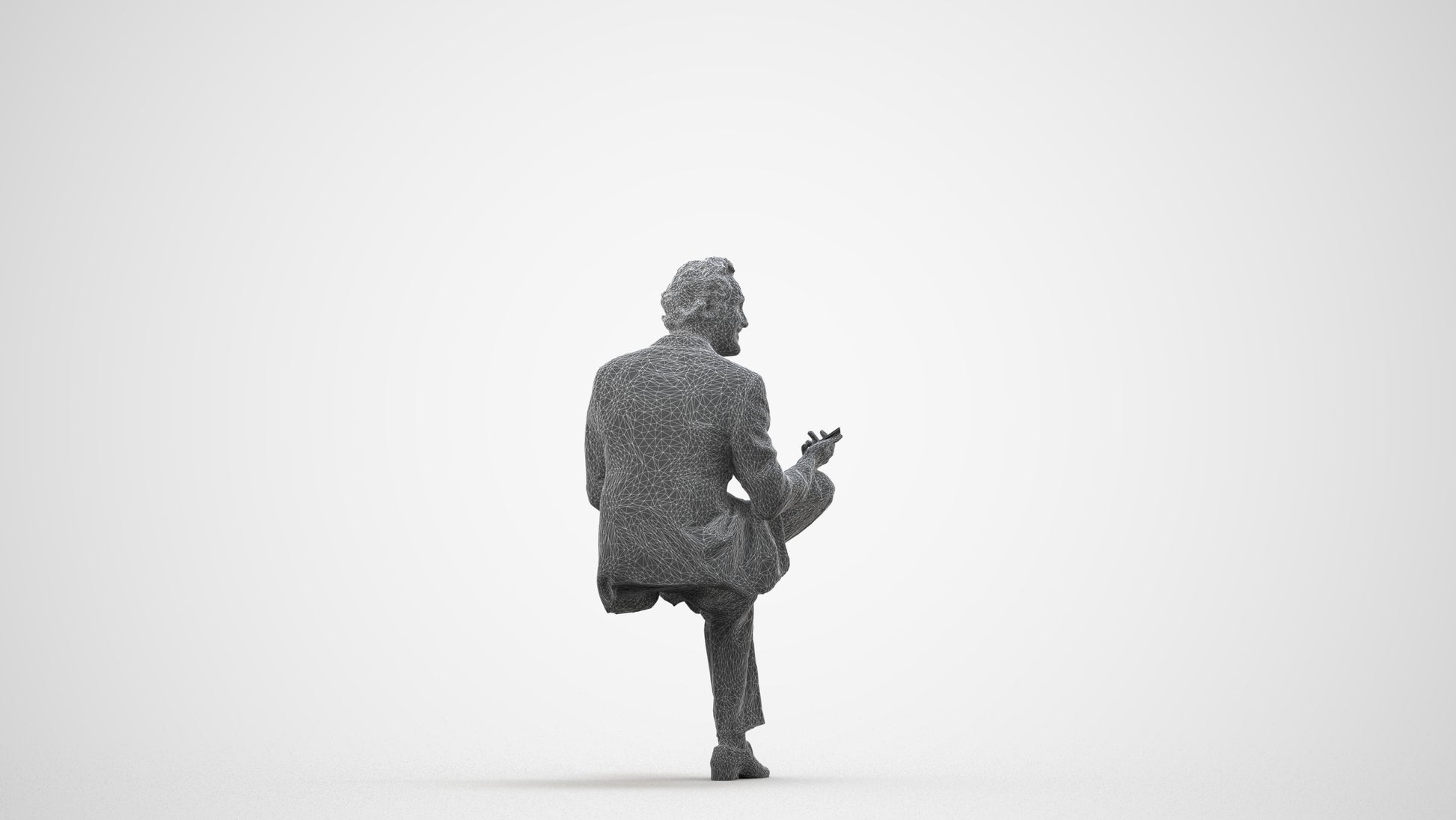 scanned 3D man business sitting, photogrammetry people for Enscape and V-Ray, wireframe side view