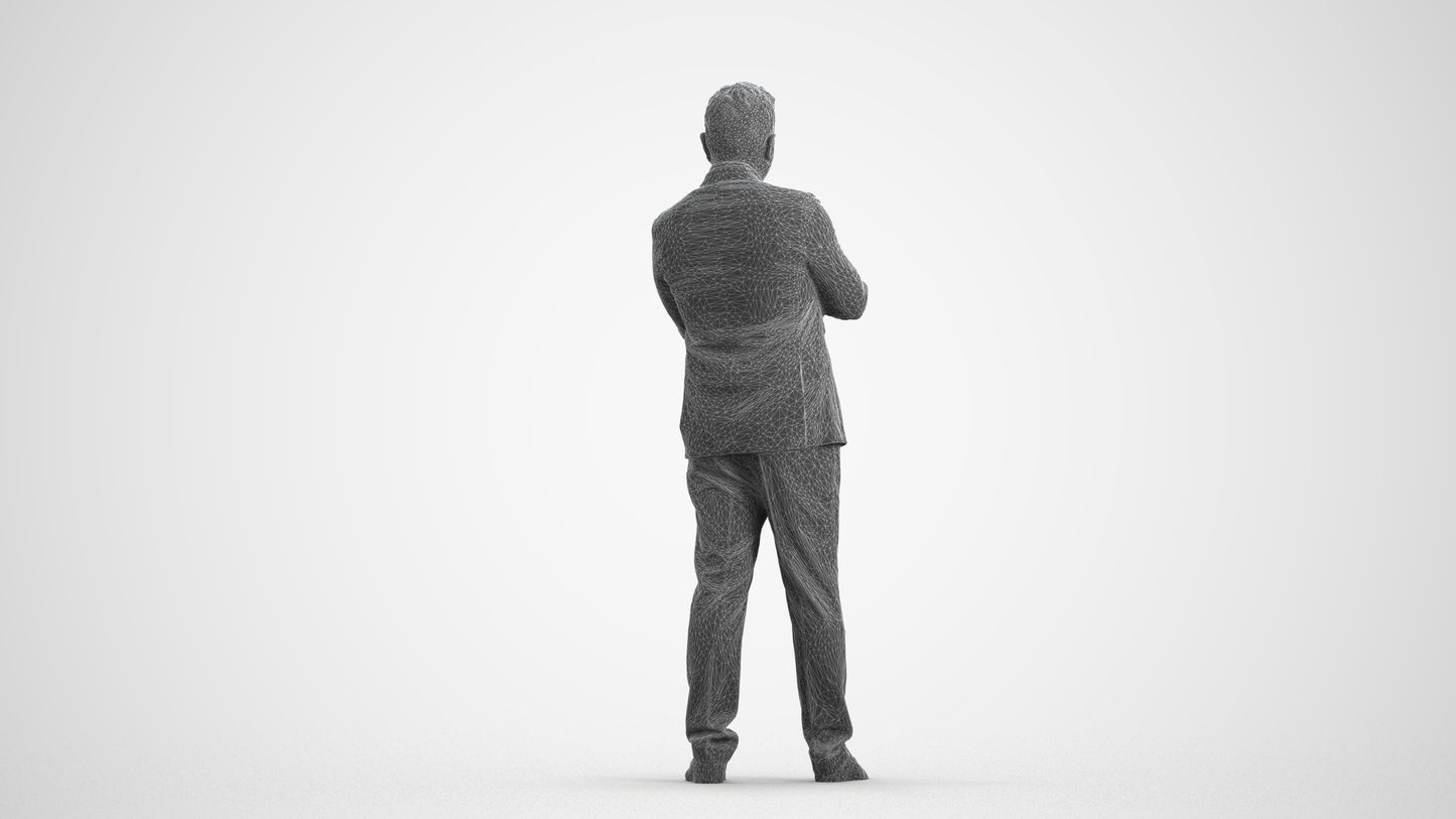 3D scanned man business, photorealistic archviz people for Enscape and SketchUp, wireframe front view
