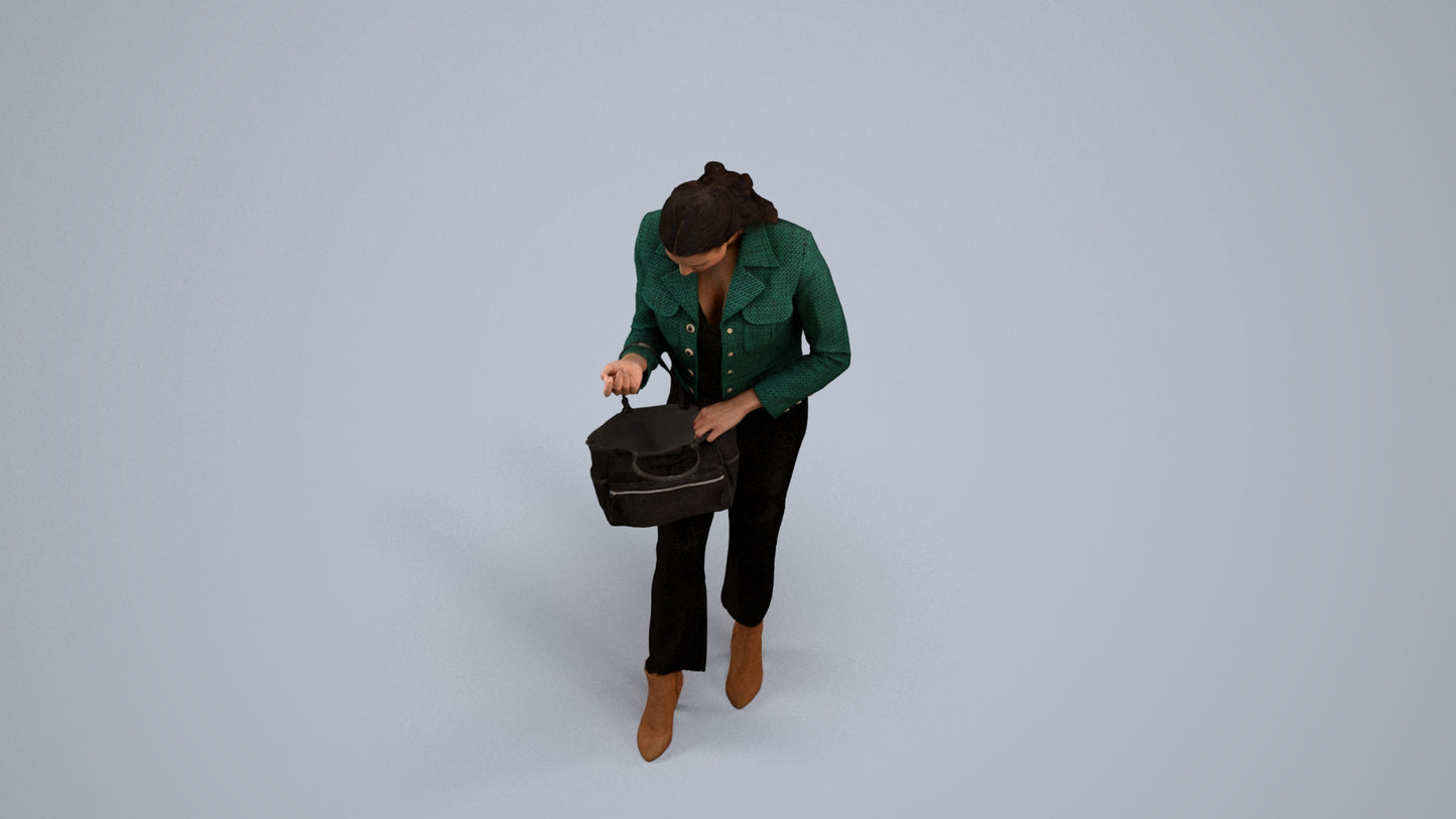 realistic 3D woman business standing, scanned archviz people for Blender and 3ds Max, back view render