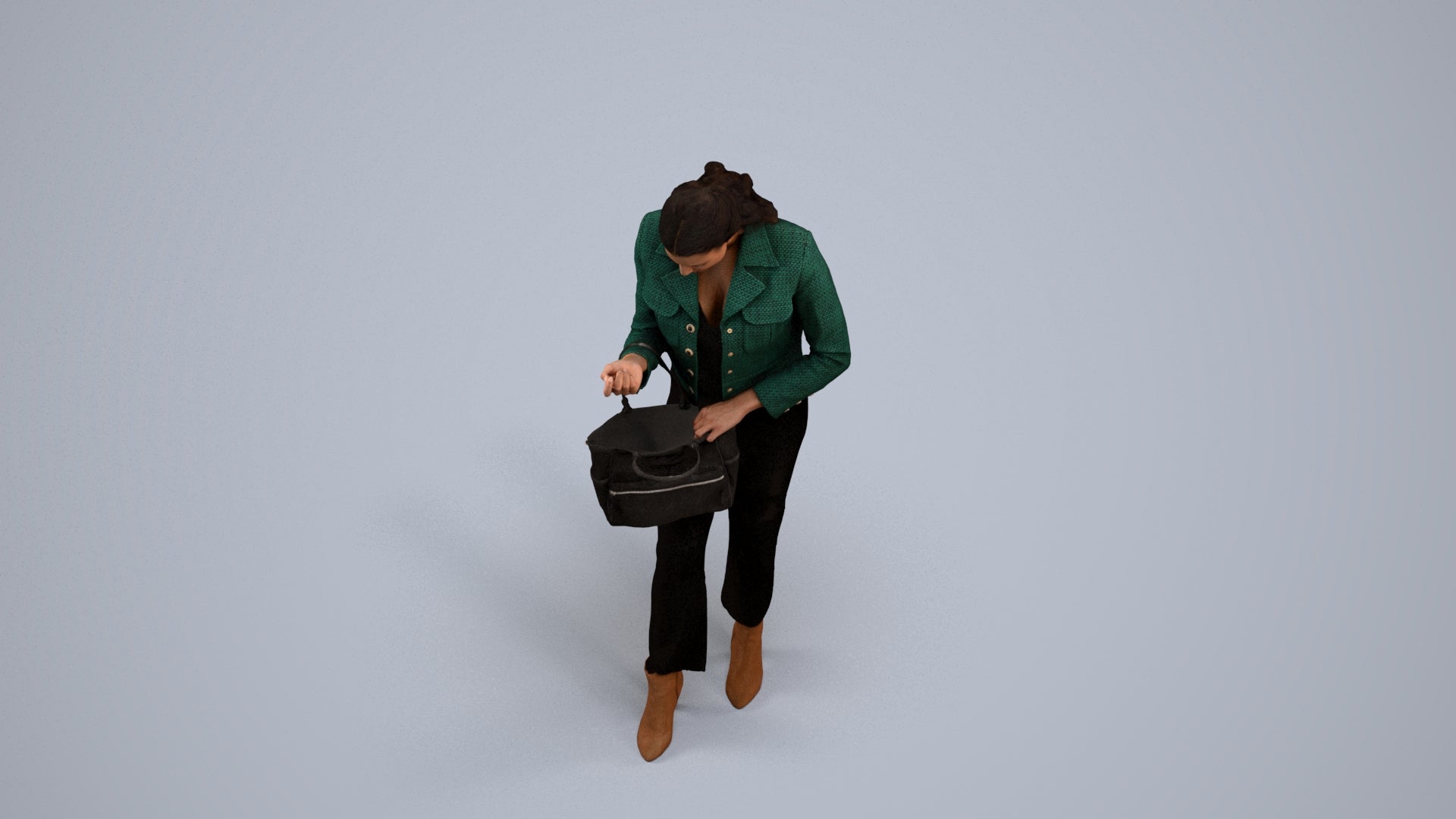 realistic 3D woman business standing, scanned archviz people for Blender and 3ds Max, back view render
