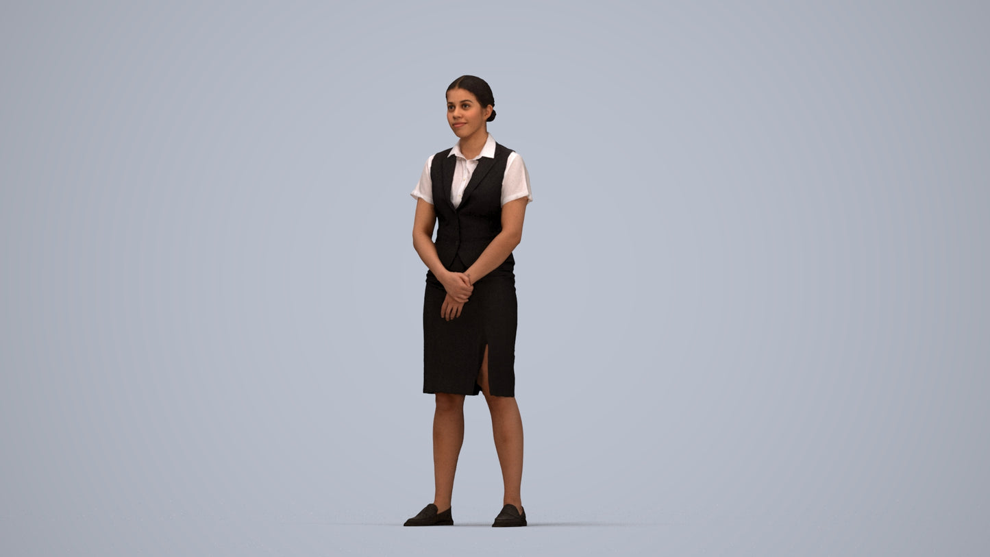 3D scanned woman hospitality, photorealistic archviz people for Enscape and SketchUp, top-down view render