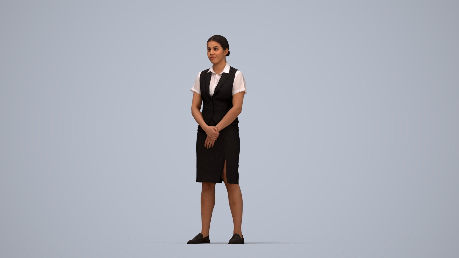 3D scanned woman hospitality, photorealistic archviz people for Enscape and SketchUp, top-down view render
