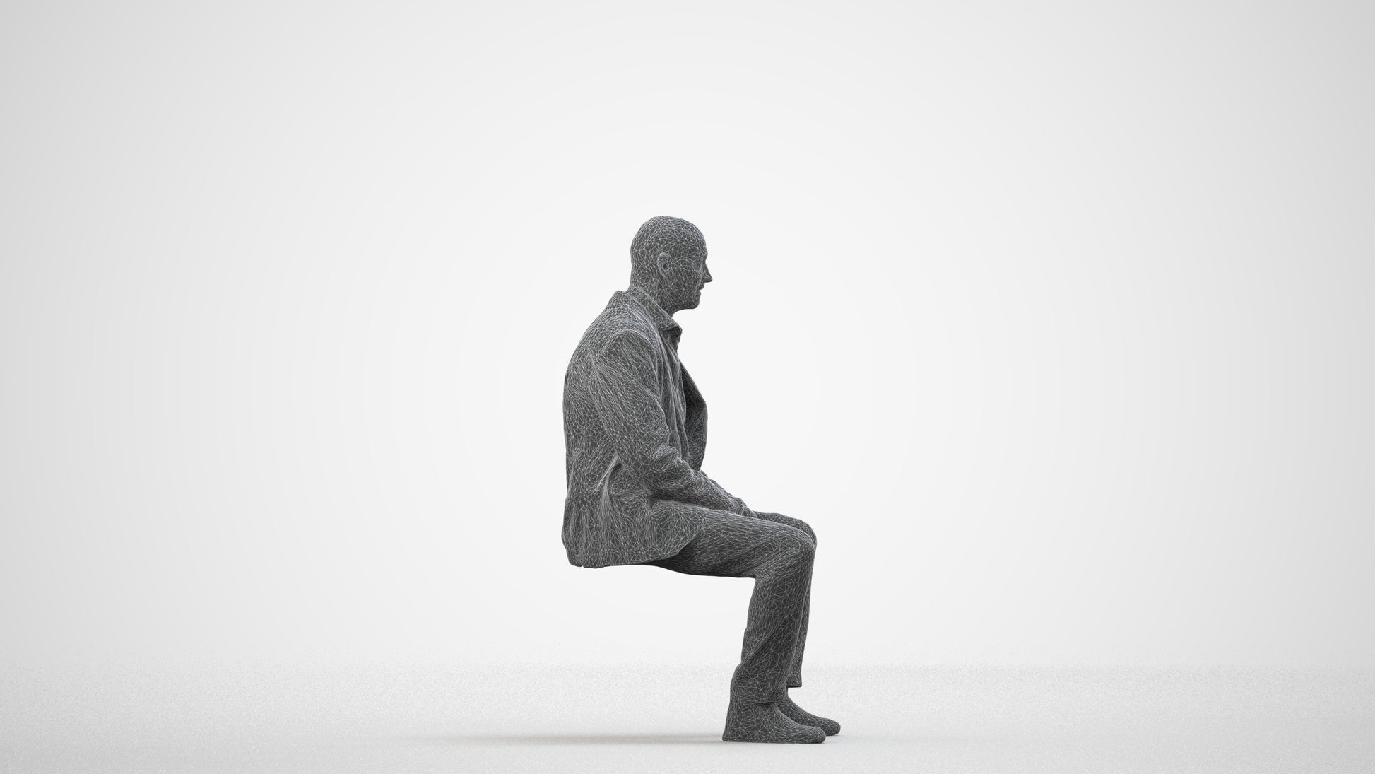 3D scanned senior man business, photorealistic archviz people for Enscape and SketchUp, wireframe side view