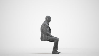 3D scanned senior man business, photorealistic archviz people for Enscape and SketchUp, wireframe side view