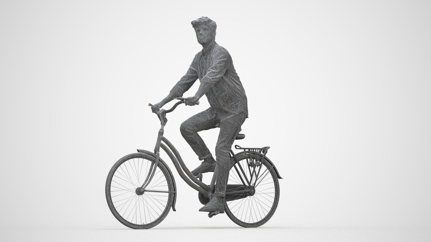photogrammetry 3D man casual cycling, realistic human model archviz FBX, wireframe back view