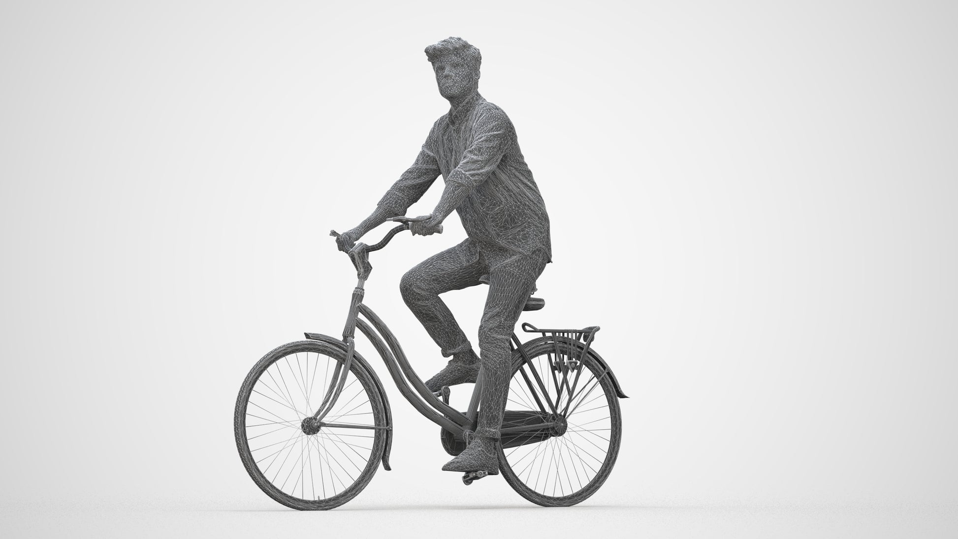 photogrammetry 3D man casual cycling, realistic human model archviz FBX, wireframe back view