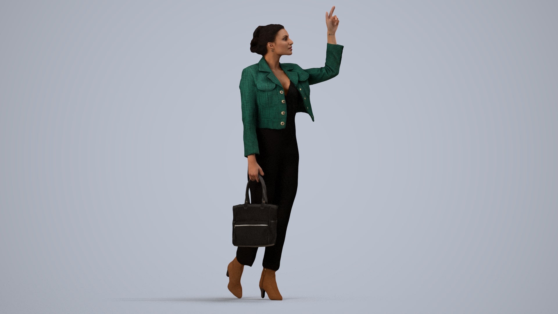 photogrammetry 3D woman business walking, realistic human model archviz FBX, side view render