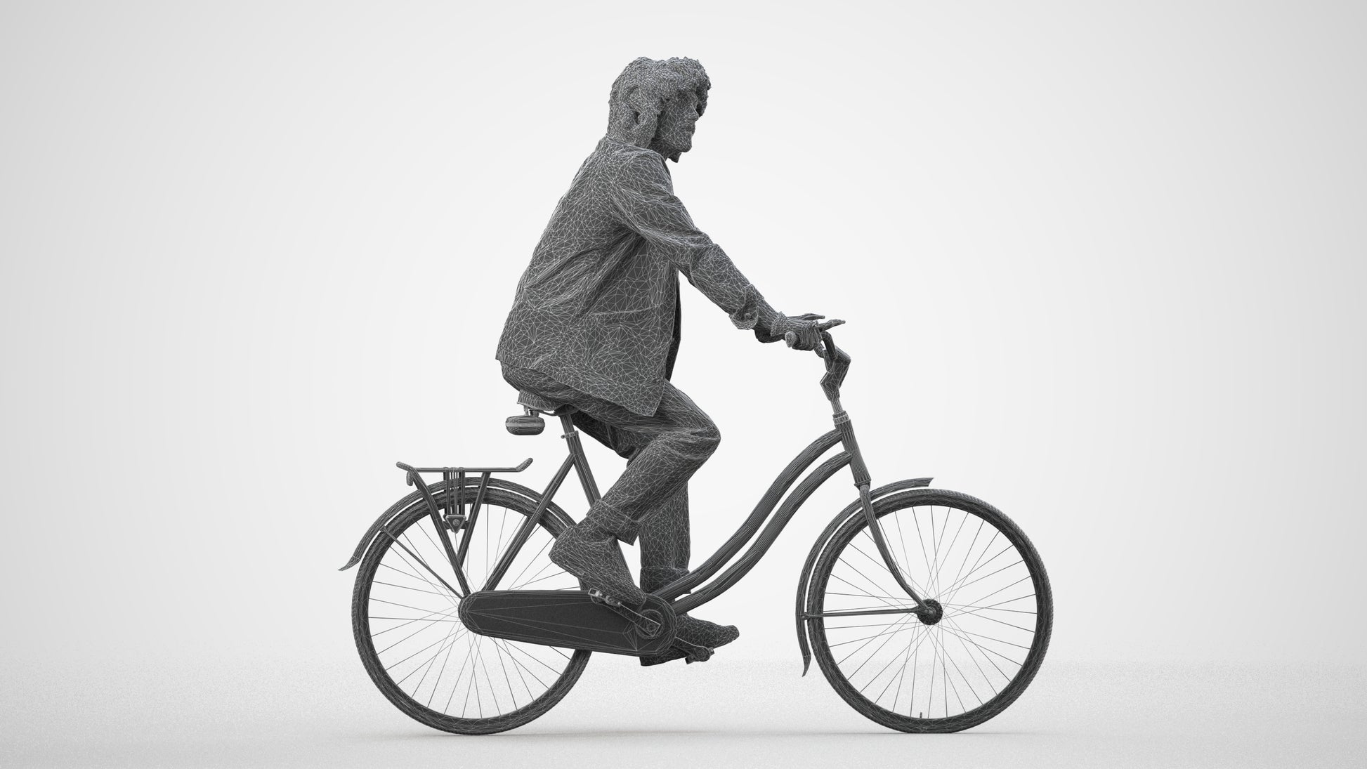scanned 3D man casual cycling, photogrammetry people for Enscape and V-Ray, wireframe side view