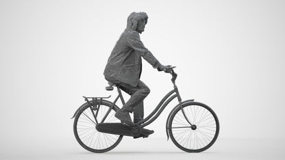 scanned 3D man casual cycling, photogrammetry people for Enscape and V-Ray, wireframe side view