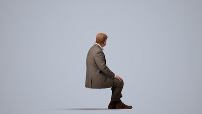 3D people model senior man business sitting, scanned human for 3ds Max rendering, side view render