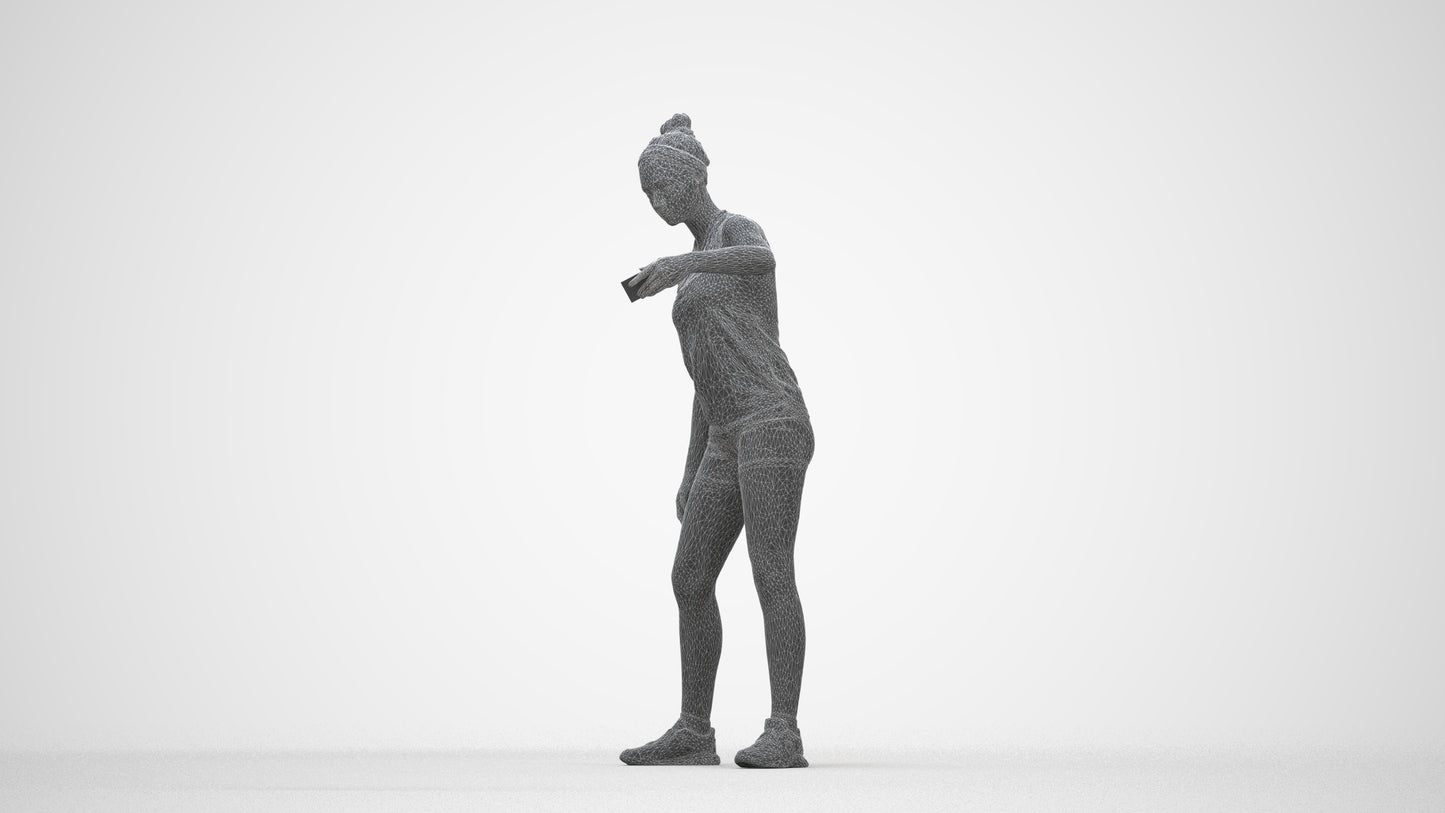 realistic 3D human girl sport, archviz people FBX OBJ for Blender, wireframe back view