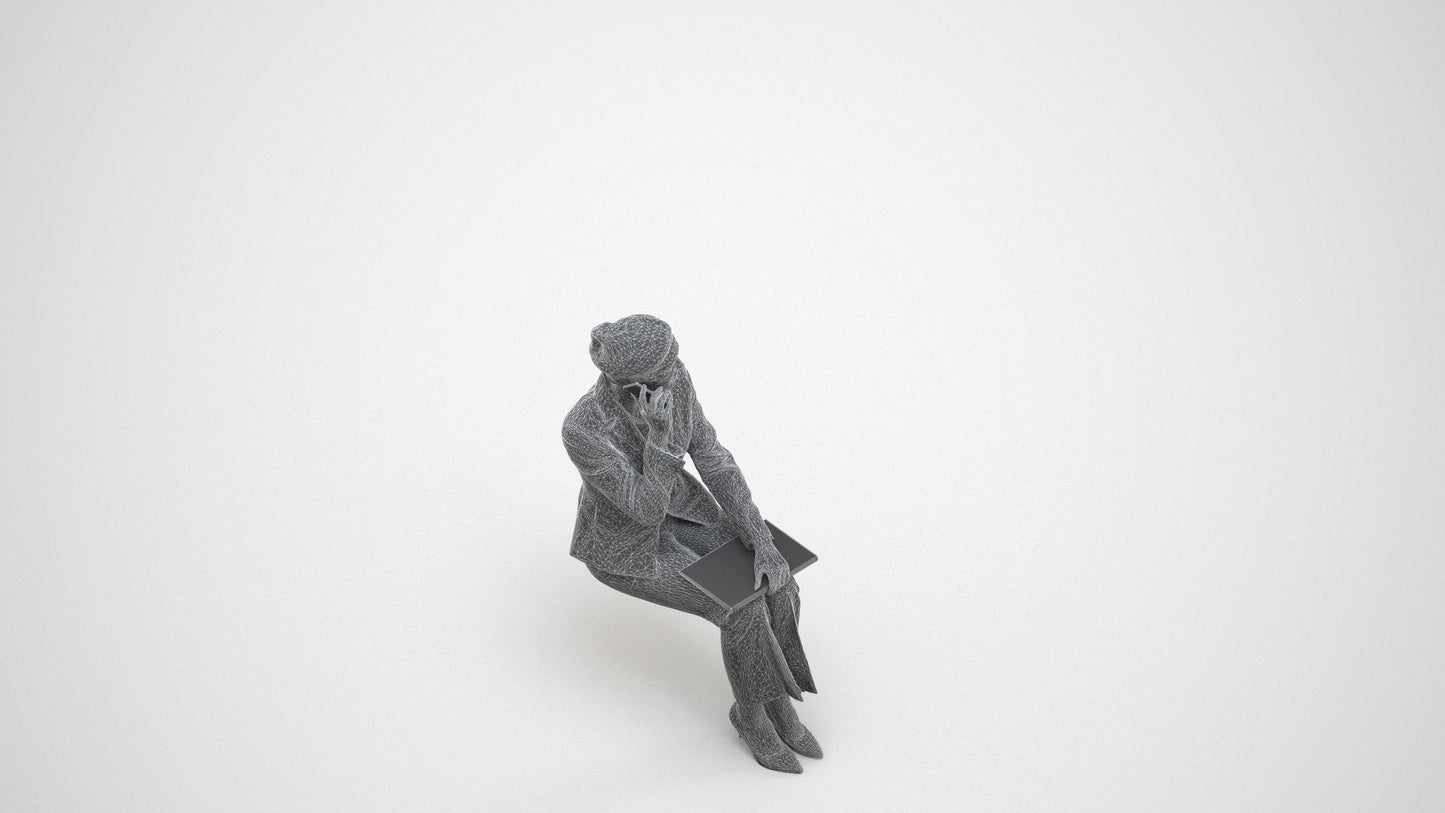 3D human model woman casual mix, photogrammetry scanned person for archviz, wireframe three-quarter view