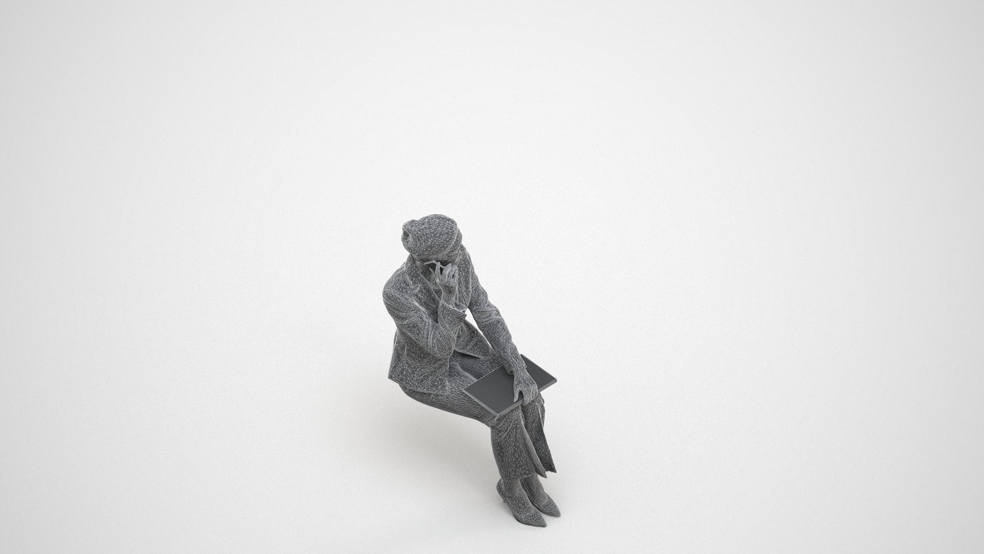 3D human model woman casual mix, photogrammetry scanned person for archviz, wireframe three-quarter view