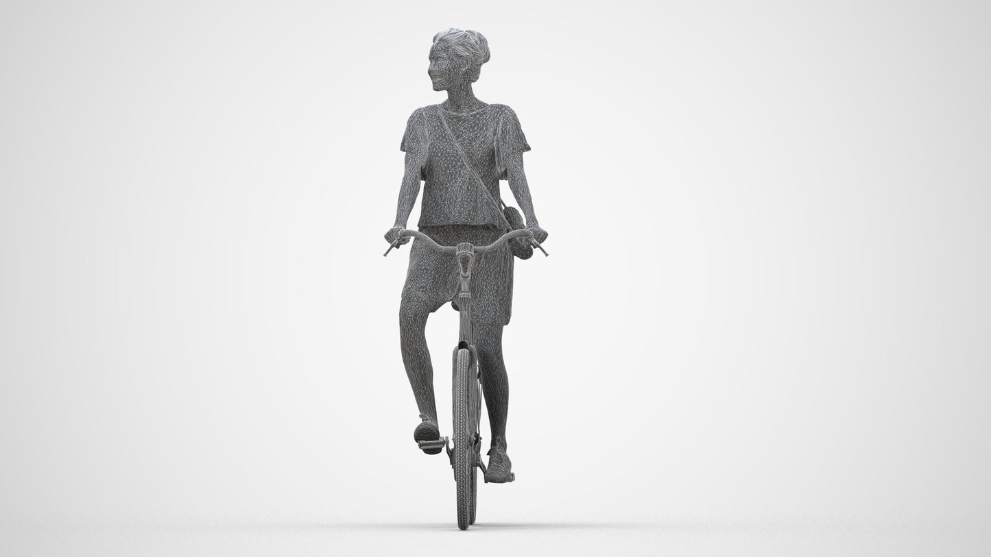 realistic 3D people woman formal cycling, render-ready for V-Ray and Corona, FBX OBJ, wireframe back view