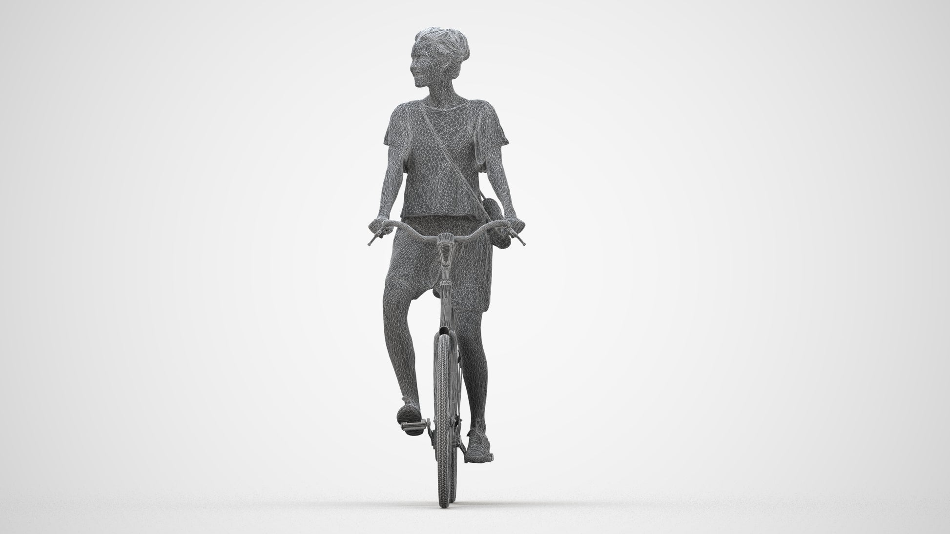 realistic 3D people woman formal cycling, render-ready for V-Ray and Corona, FBX OBJ, wireframe back view
