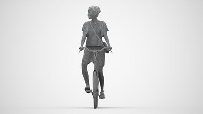 realistic 3D people woman formal cycling, render-ready for V-Ray and Corona, FBX OBJ, wireframe back view