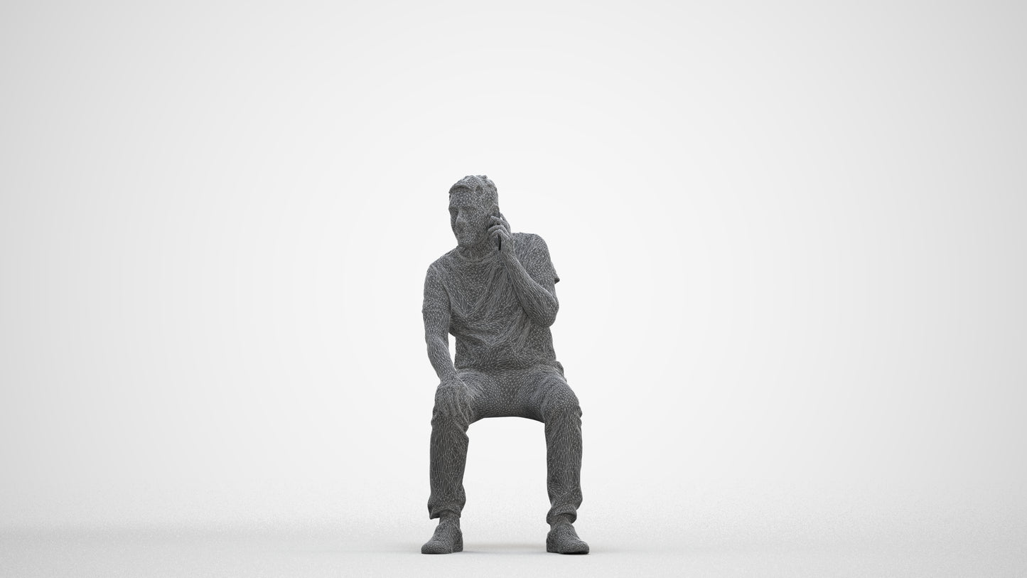 realistic 3D human senior man casual sitting, archviz people FBX OBJ for Blender, three-quarter front view render