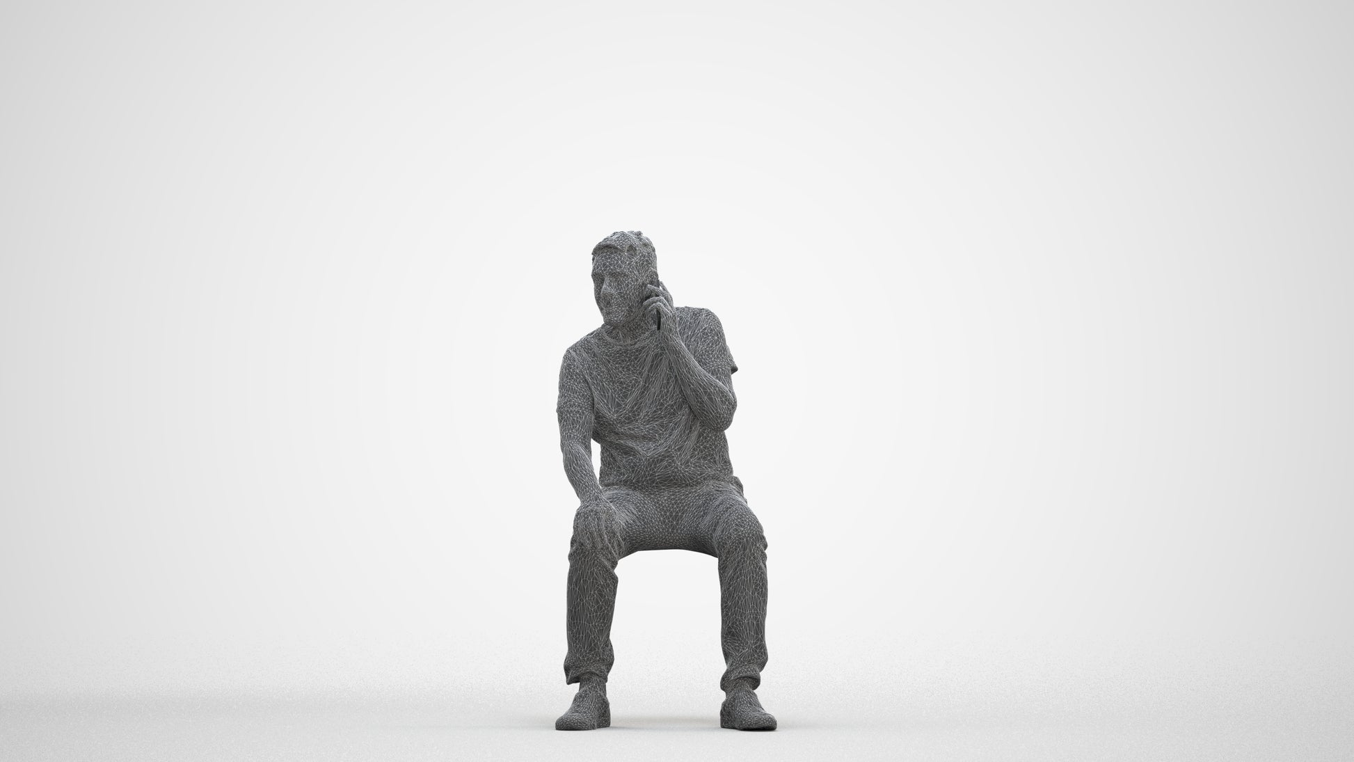 realistic 3D human senior man casual sitting, archviz people FBX OBJ for Blender, three-quarter front view render
