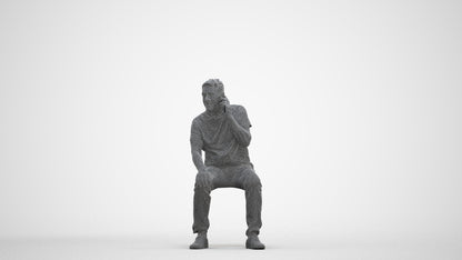 realistic 3D human senior man casual sitting, archviz people FBX OBJ for Blender, three-quarter front view render