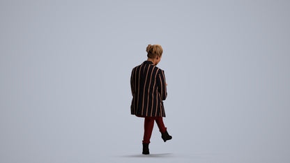 3D human model woman business sitting, photogrammetry scanned person for archviz, front view render