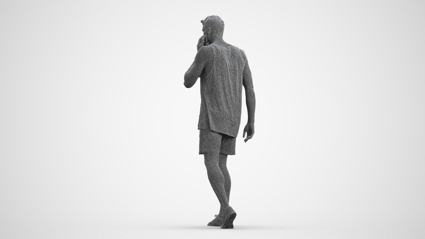 realistic 3D man casual walking, scanned archviz people for Blender and 3ds Max, wireframe front view