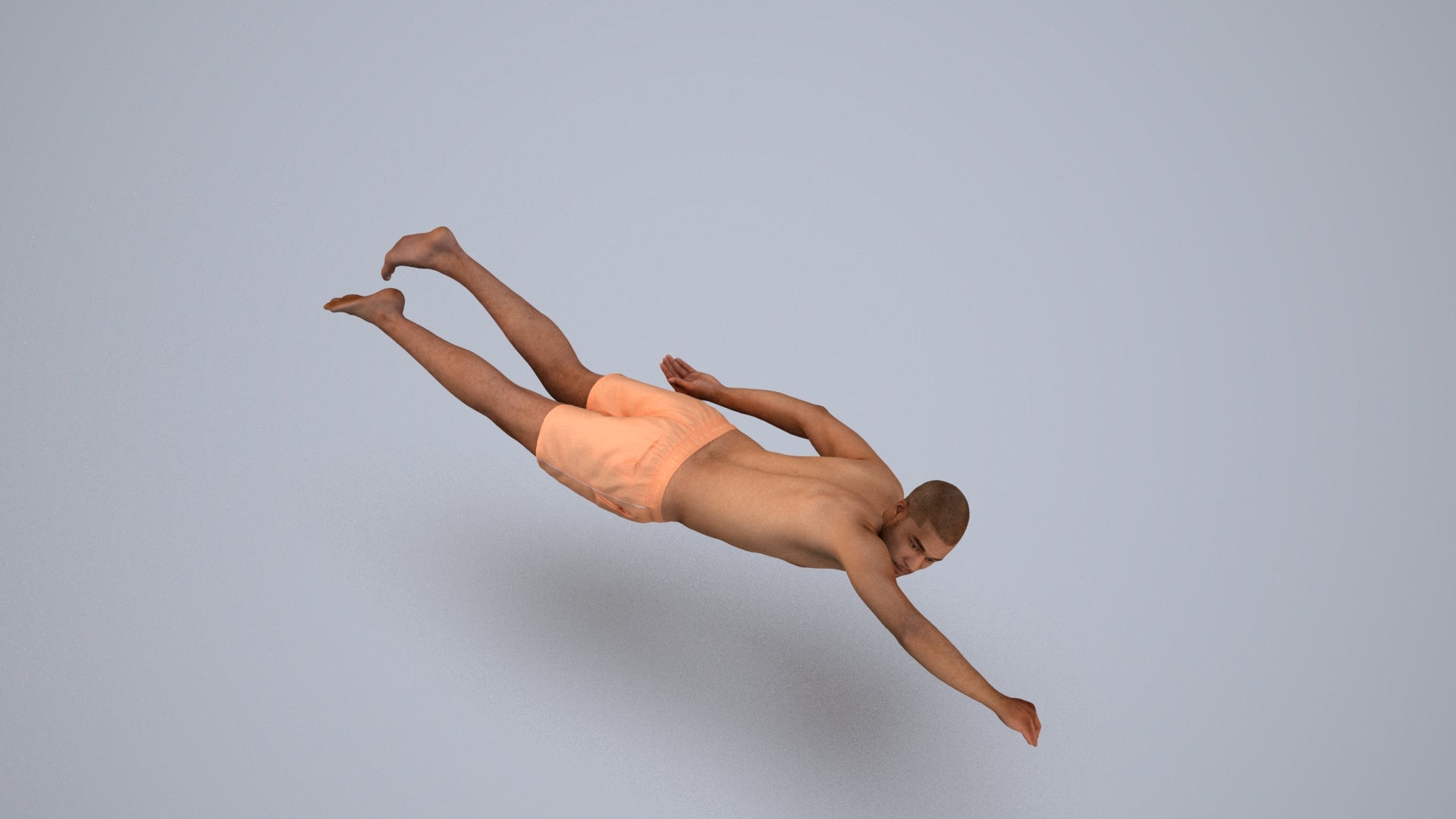 3D human model man sport pool, photogrammetry scanned person for archviz, back view render