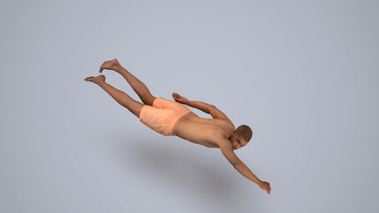 3D human model man sport pool, photogrammetry scanned person for archviz, back view render