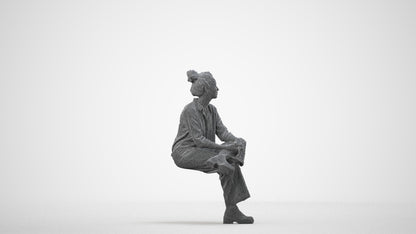 realistic 3D human woman casual sitting, archviz people FBX OBJ for Blender, wireframe side view