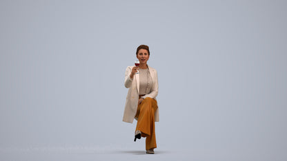3D human model woman business sitting, photogrammetry scanned person for archviz, standing pose render