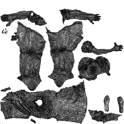 3D human model man casual sitting, photogrammetry scanned person for archviz, wireframe top-down view