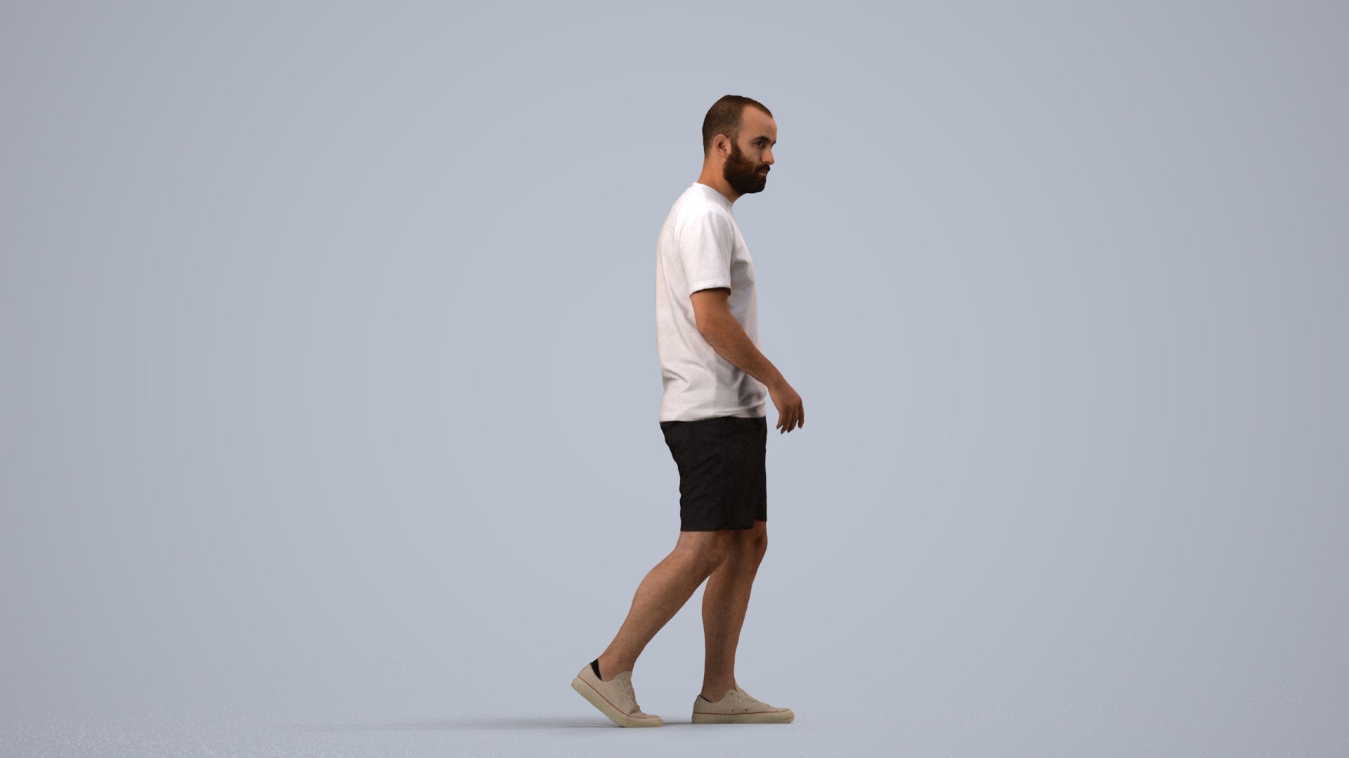 3D scanned man walking casual, photorealistic archviz people for Enscape and SketchUp, side view render