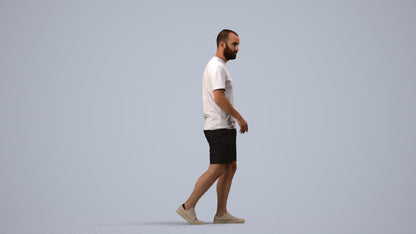 3D scanned man walking casual, photorealistic archviz people for Enscape and SketchUp, side view render