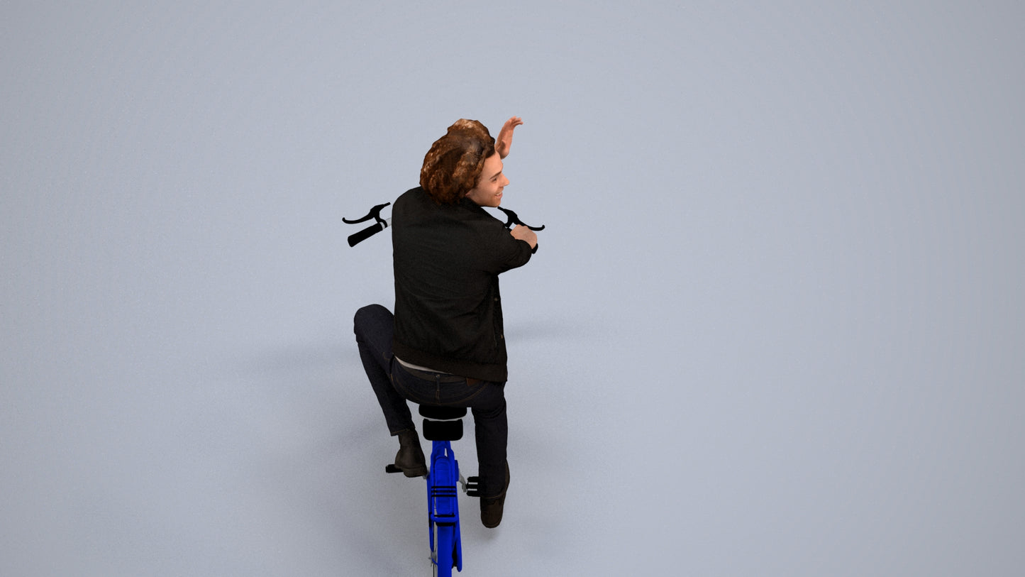 3D people model man casual cycling, scanned human for 3ds Max rendering, back view render