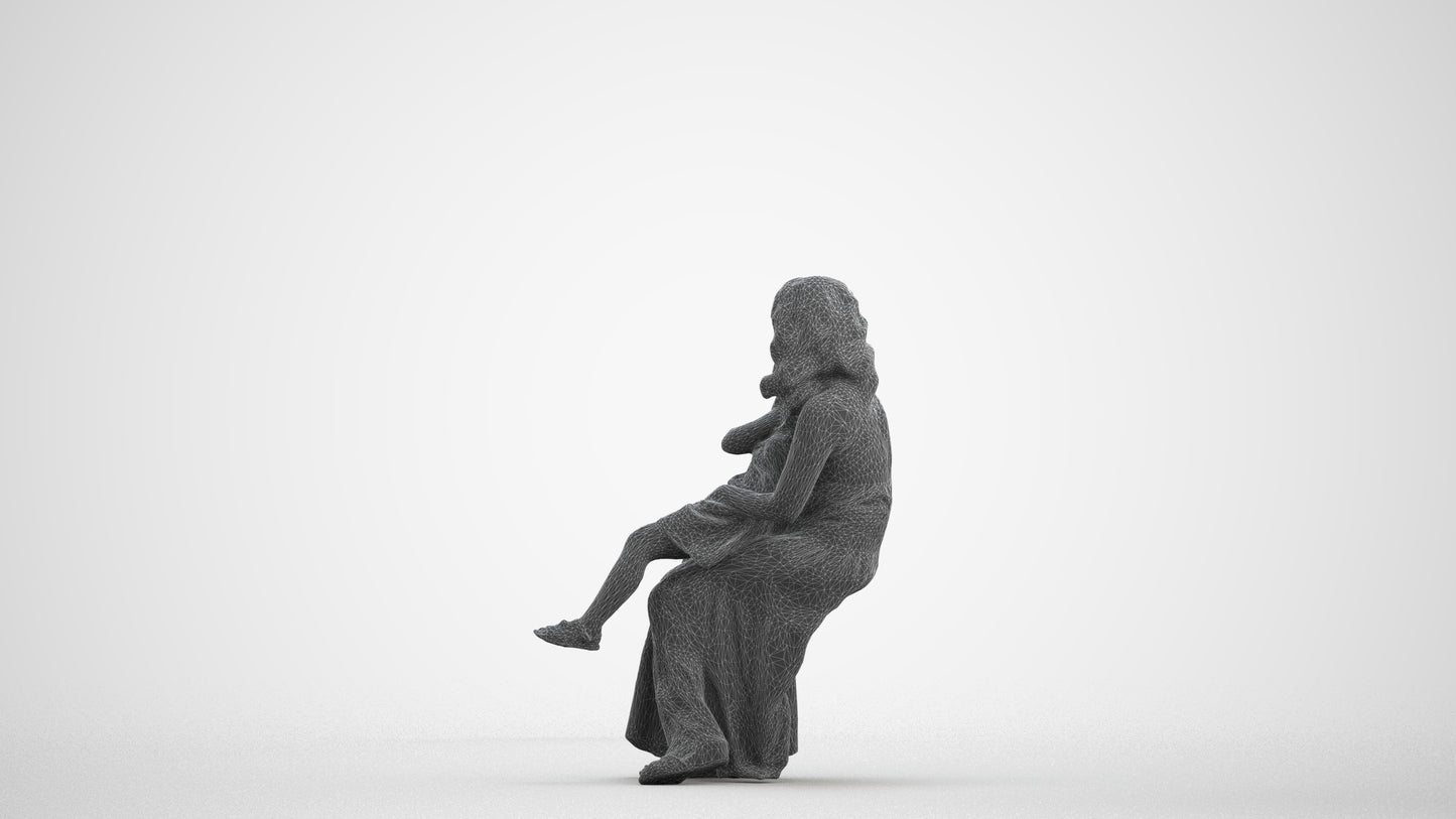 realistic 3D human girl casual kids, archviz people FBX OBJ for Blender, wireframe front view