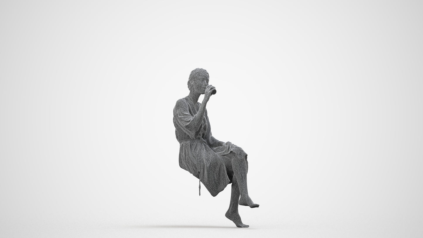 photogrammetry 3D woman casual bathroom, realistic human model archviz FBX, wireframe side view