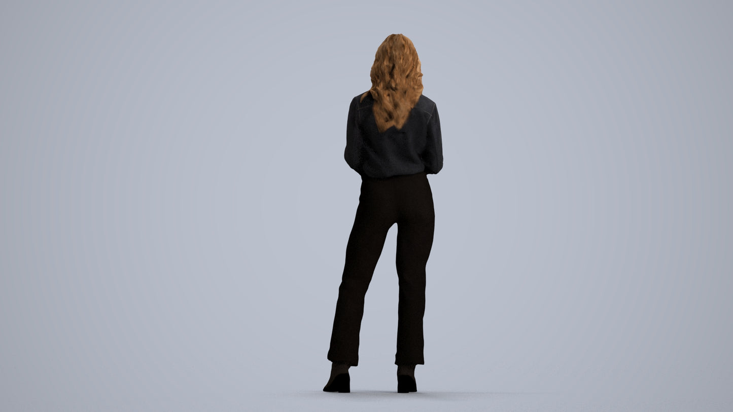 scanned 3D woman business standing, photogrammetry people for Enscape and V-Ray, front view render
