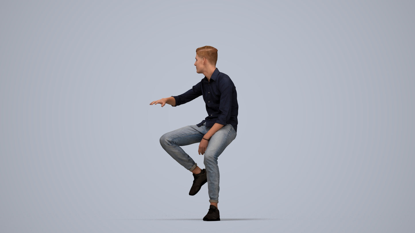 realistic 3D people man casual sitting, render-ready for V-Ray and Corona, FBX OBJ, top-down view render