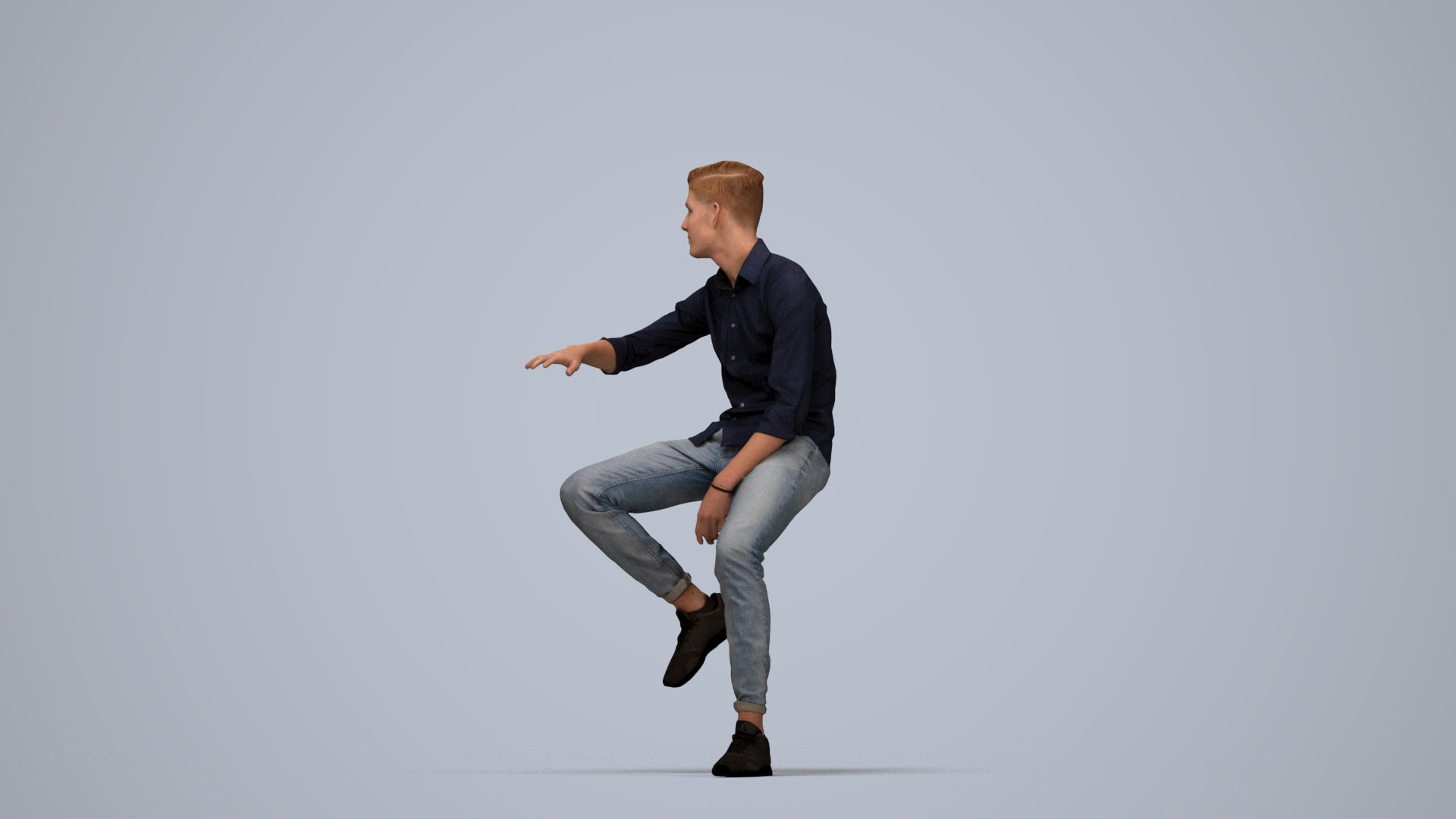 realistic 3D people man casual sitting, render-ready for V-Ray and Corona, FBX OBJ, top-down view render
