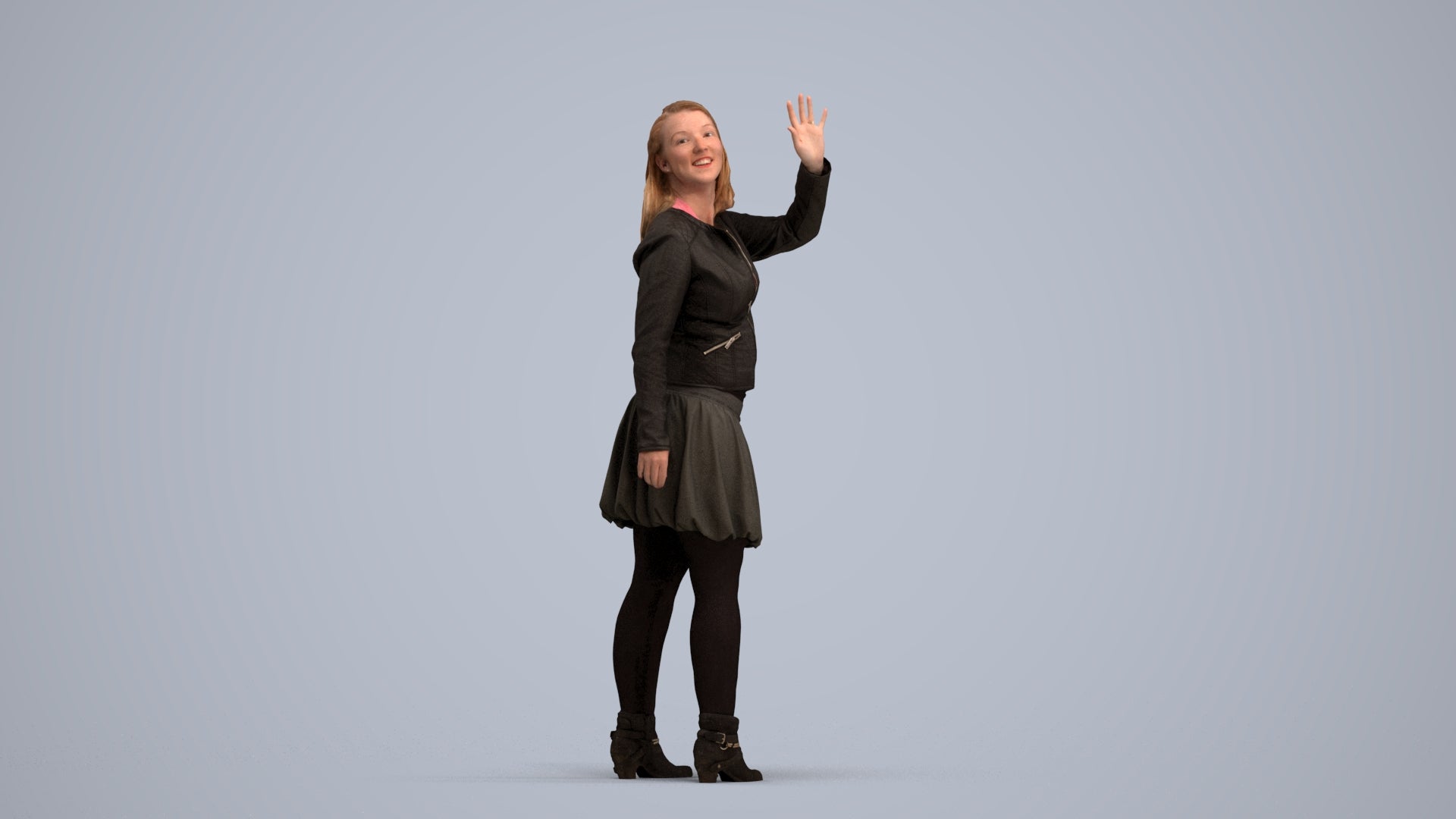 3D human model woman casual standing, photogrammetry scanned person for archviz, standing pose render