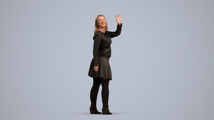 3D human model woman casual standing, photogrammetry scanned person for archviz, standing pose render
