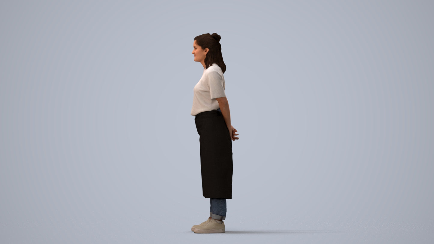 realistic 3D people woman hospitality, render-ready for V-Ray and Corona, FBX OBJ, three-quarter view render
