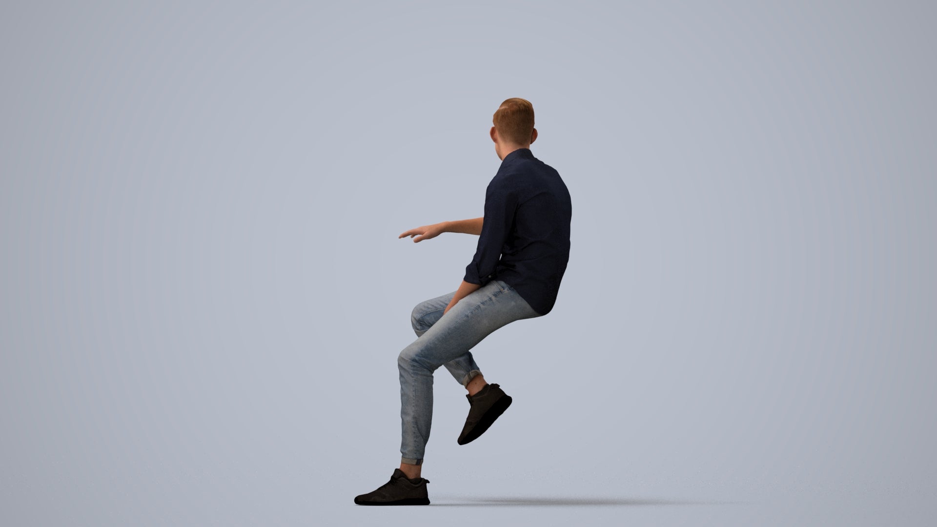realistic 3D people man casual sitting, render-ready for V-Ray and Corona, FBX OBJ, three-quarter view render