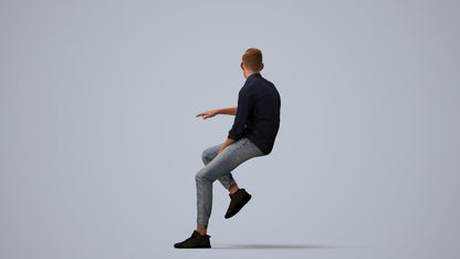 realistic 3D people man casual sitting, render-ready for V-Ray and Corona, FBX OBJ, three-quarter view render