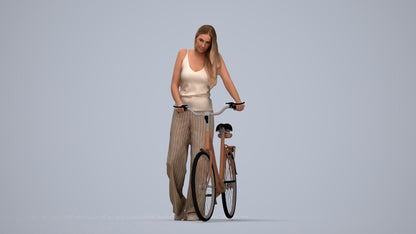 realistic 3D people woman casual cycling, render-ready for V-Ray and Corona, FBX OBJ, top-down view render