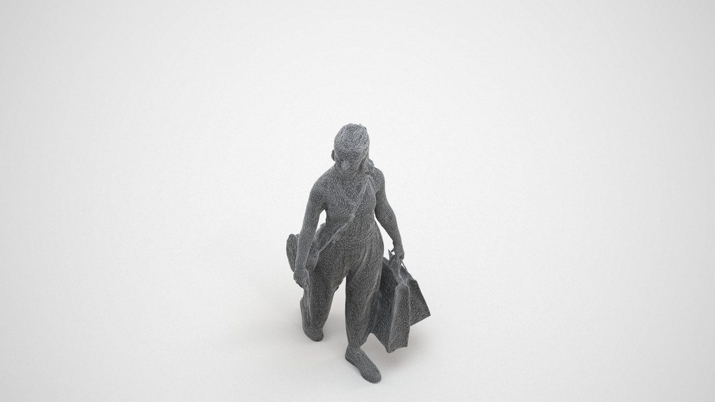 3D people model girl casual shopping, scanned human for 3ds Max rendering, wireframe three-quarter view