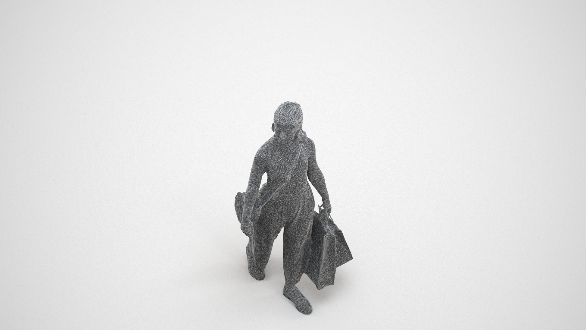 3D people model girl casual shopping, scanned human for 3ds Max rendering, wireframe three-quarter view
