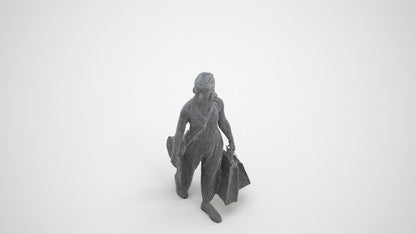 3D people model girl casual shopping, scanned human for 3ds Max rendering, wireframe three-quarter view