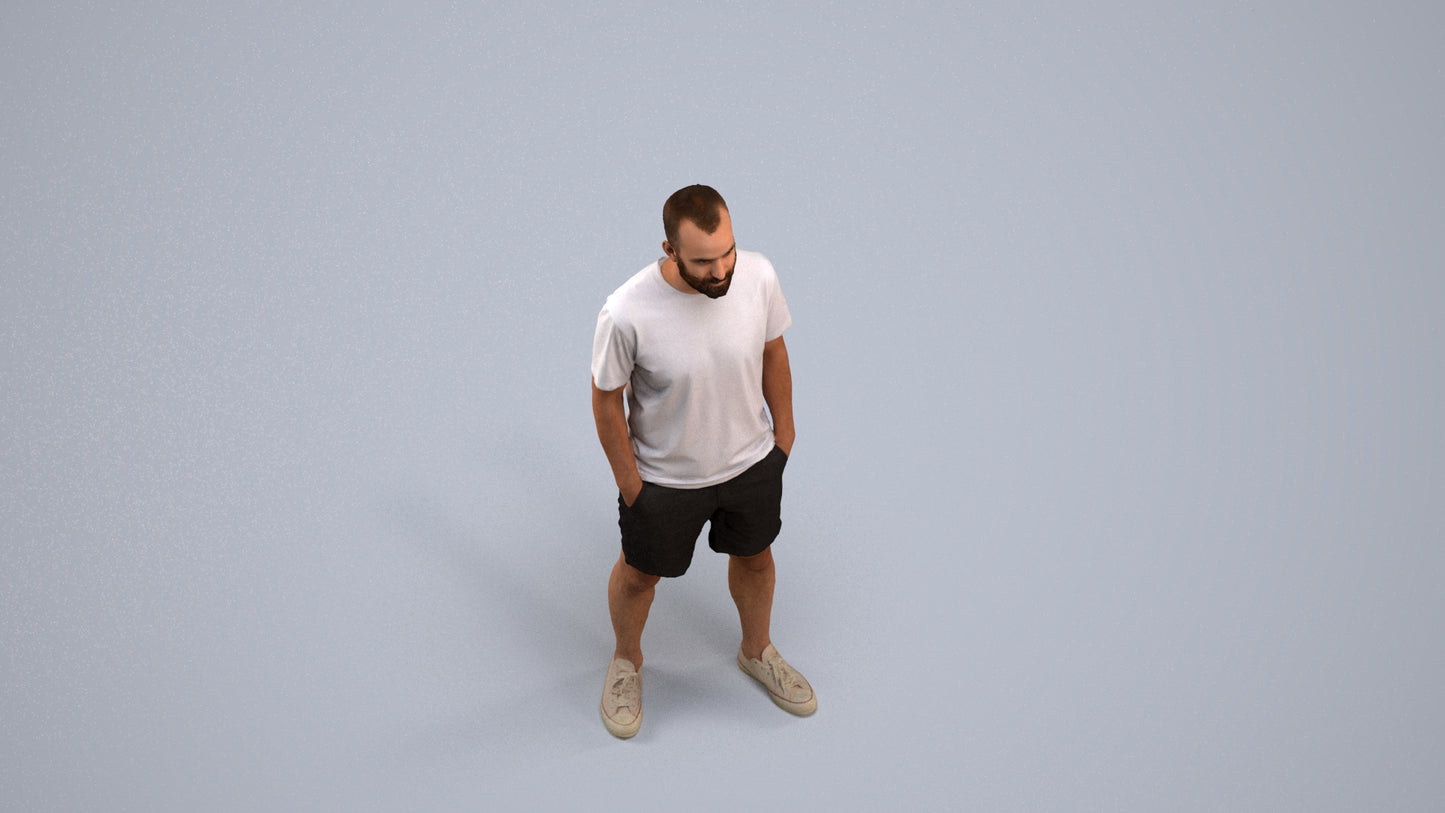 3D human model man casual standing, photogrammetry scanned person for archviz, back view render