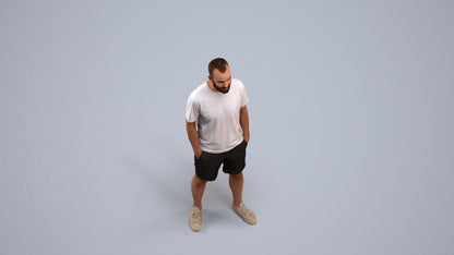 3D human model man casual standing, photogrammetry scanned person for archviz, back view render
